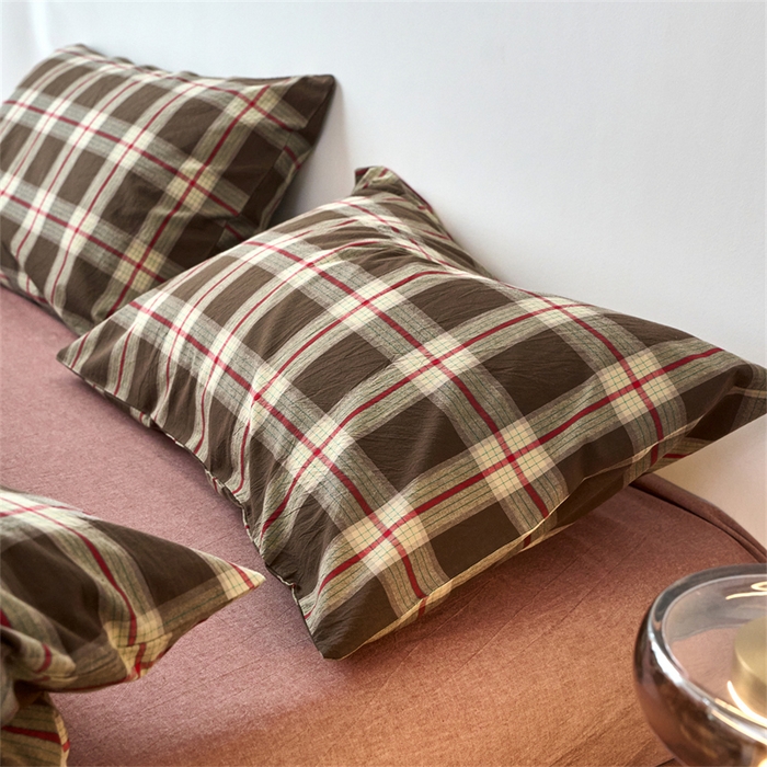 91家纺网 家纺一手货源 找家纺 兰紫橙家纺 2026新款全棉A类深色复古色织方格子水洗棉-赫本雅素系列（含买家秀和质检报告） 木槿咖