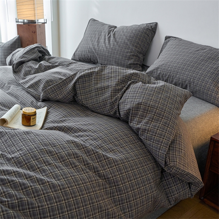 91家纺网 家纺一手货源 找家纺 兰紫橙家纺 2026新款全棉A类深色复古色织方格子水洗棉-赫本雅素系列（含买家秀和质检报告） 莫奈灰