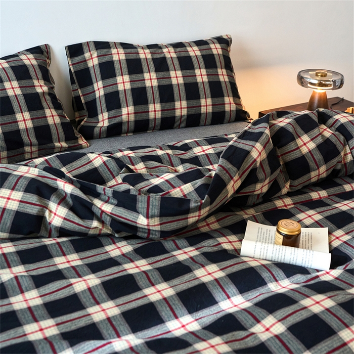 91家纺网 家纺一手货源 找家纺 兰紫橙家纺 2026新款全棉A类深色复古色织方格子水洗棉-赫本雅素系列（含买家秀和质检报告） 木槿黑