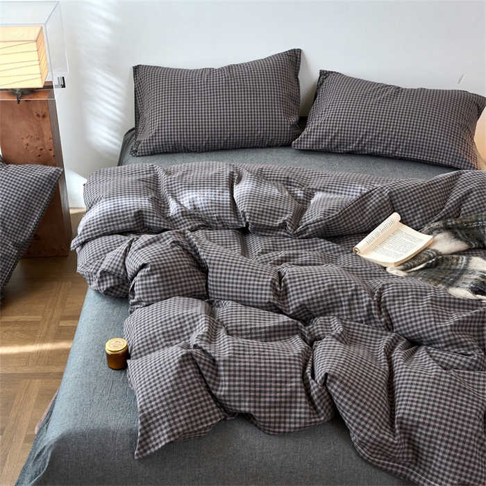 91家纺网 家纺一手货源 找家纺 兰紫橙家纺 2026新款全棉A类深色复古色织方格子水洗棉-赫本雅素系列（含买家秀和质检报告） 赫本灰
