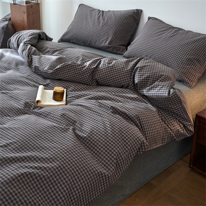 91家纺网 家纺一手货源 找家纺 兰紫橙家纺 2026新款全棉A类深色复古色织方格子水洗棉-赫本雅素系列（含买家秀和质检报告） 赫本灰