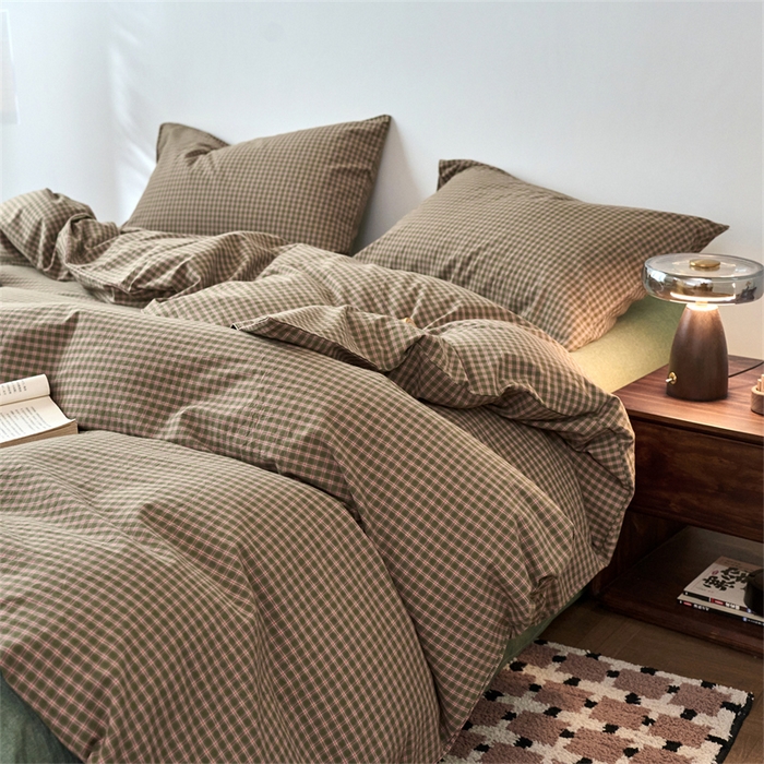 91家纺网 家纺一手货源 找家纺 兰紫橙家纺 2026新款全棉A类深色复古色织方格子水洗棉-赫本雅素系列（含买家秀和质检报告） 赫本绿