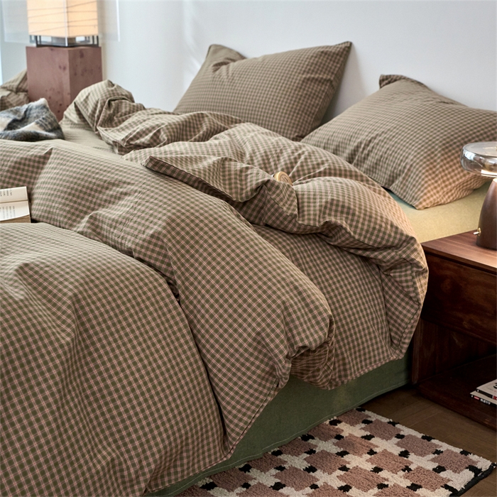 91家纺网 家纺一手货源 找家纺 兰紫橙家纺 2026新款全棉A类深色复古色织方格子水洗棉-赫本雅素系列（含买家秀和质检报告） 赫本绿