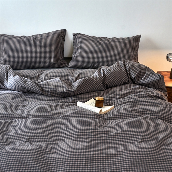 91家纺网 家纺一手货源 找家纺 兰紫橙家纺 2026新款全棉A类深色复古色织方格子水洗棉-赫本雅素系列（含买家秀和质检报告） 赫本灰