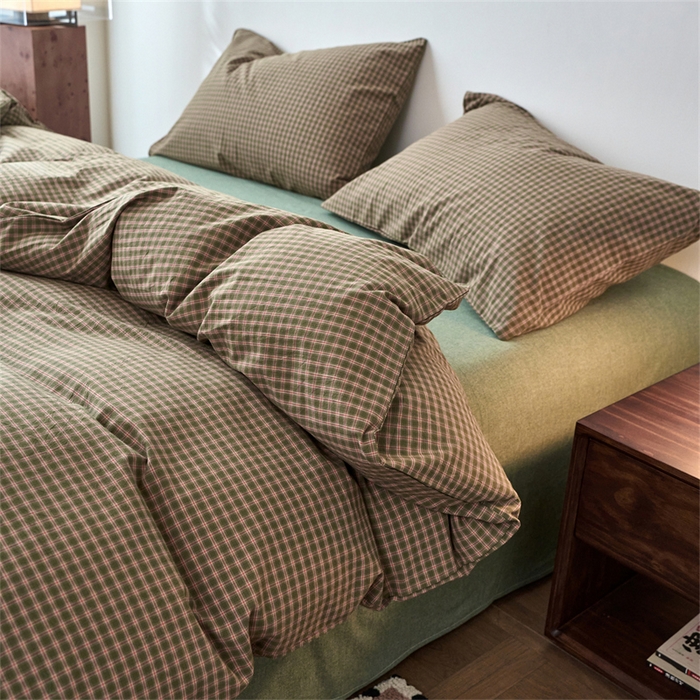 91家纺网 家纺一手货源 找家纺 兰紫橙家纺 2026新款全棉A类深色复古色织方格子水洗棉-赫本雅素系列（含买家秀和质检报告） 赫本绿