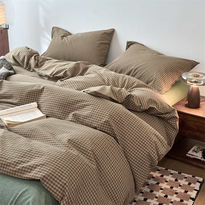 91家纺网 家纺一手货源 找家纺 兰紫橙家纺 2026新款全棉A类深色复古色织方格子水洗棉-赫本雅素系列（含买家秀和质检报告） 赫本绿