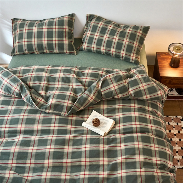 兰紫橙家纺 2026新款全棉A类深色复古色织方格子水洗棉-赫本雅素系列（含买家秀和质检报告） 木槿绿