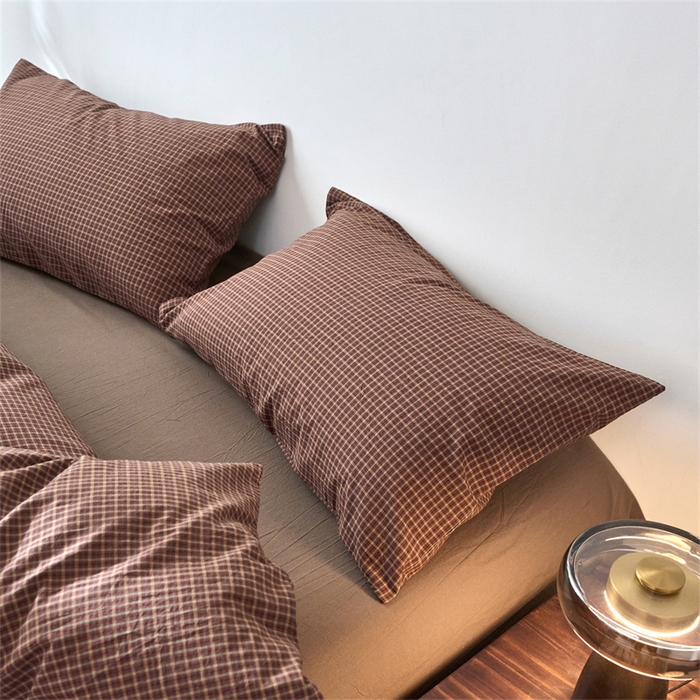 91家纺网 家纺一手货源 找家纺 兰紫橙家纺 2026新款全棉A类深色复古色织方格子水洗棉-赫本雅素系列（含买家秀和质检报告） 沐风焦糖