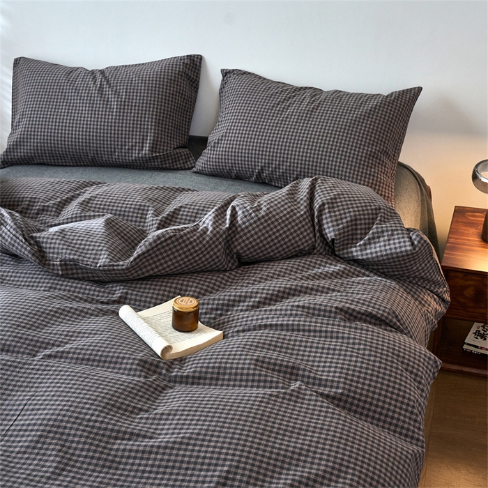 91家纺网 家纺一手货源 找家纺 兰紫橙家纺 2026新款全棉A类深色复古色织方格子水洗棉-赫本雅素系列（含买家秀和质检报告） 赫本灰