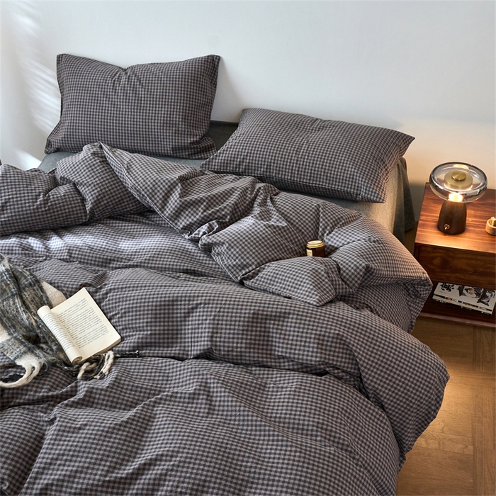 91家纺网 家纺一手货源 找家纺 兰紫橙家纺 2026新款全棉A类深色复古色织方格子水洗棉-赫本雅素系列（含买家秀和质检报告） 赫本灰
