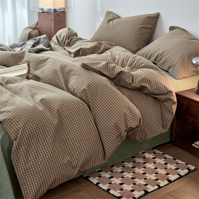 91家纺网 家纺一手货源 找家纺 兰紫橙家纺 2026新款全棉A类深色复古色织方格子水洗棉-赫本雅素系列（含买家秀和质检报告） 赫本绿