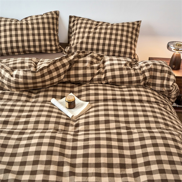 91家纺网 家纺一手货源 找家纺 兰紫橙家纺 2026新款全棉A类深色复古色织方格子水洗棉-赫本雅素系列（含买家秀和质检报告） 雅素咖