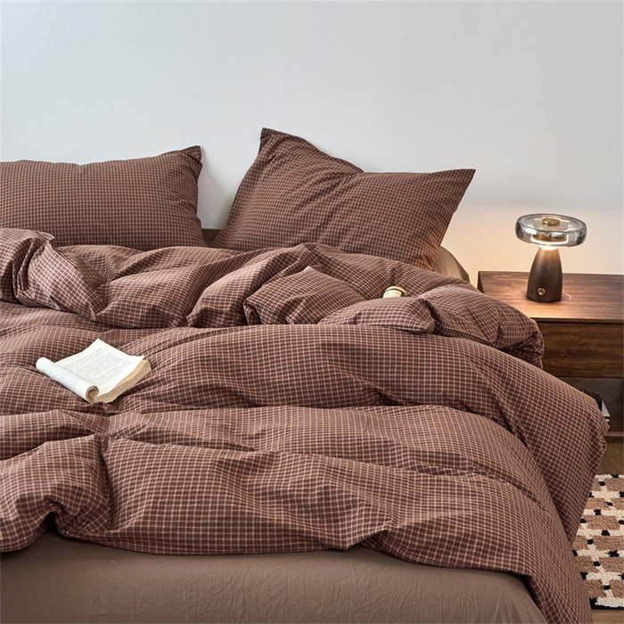 91家纺网 家纺一手货源 找家纺 兰紫橙家纺 2026新款全棉A类深色复古色织方格子水洗棉-赫本雅素系列（含买家秀和质检报告） 沐风焦糖