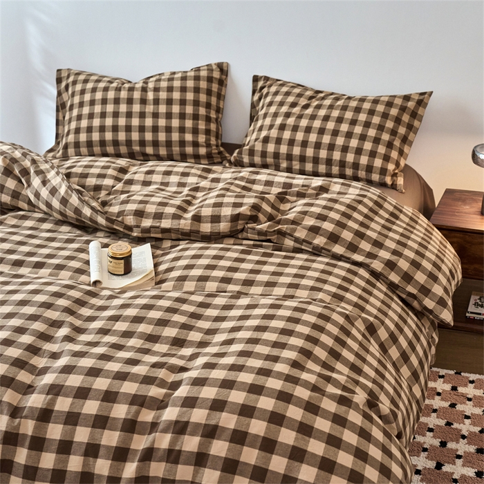 91家纺网 家纺一手货源 找家纺 兰紫橙家纺 2026新款全棉A类深色复古色织方格子水洗棉-赫本雅素系列（含买家秀和质检报告） 雅素咖