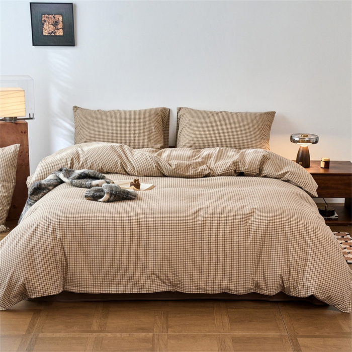 91家纺网 家纺一手货源 找家纺 兰紫橙家纺 2026新款全棉A类深色复古色织方格子水洗棉-赫本雅素系列（含买家秀和质检报告） 沐风米