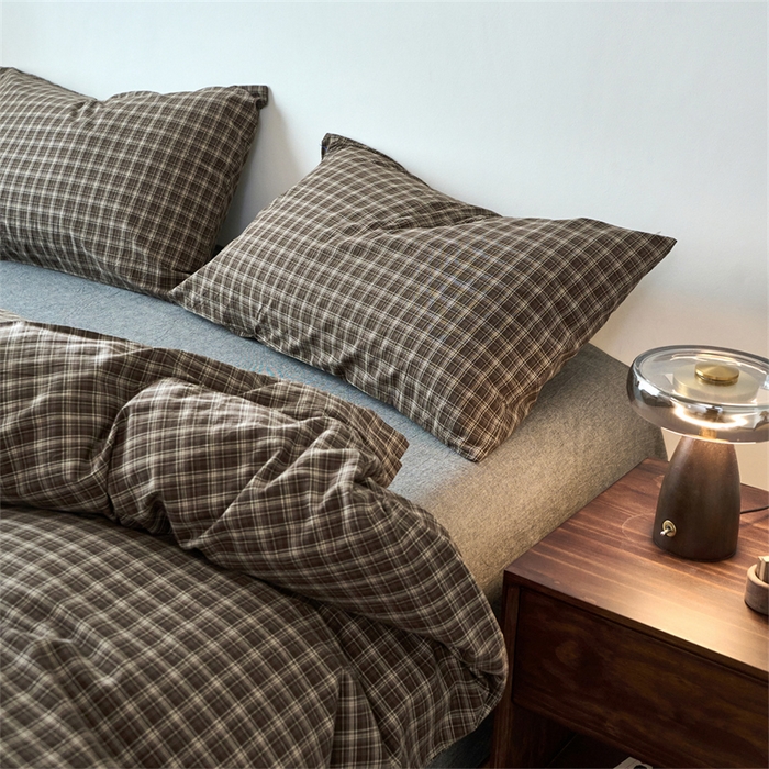 91家纺网 家纺一手货源 找家纺 兰紫橙家纺 2026新款全棉A类深色复古色织方格子水洗棉-赫本雅素系列（含买家秀和质检报告） 莫奈咖