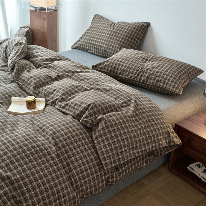 91家纺网 家纺一手货源 找家纺 兰紫橙家纺 2026新款全棉A类深色复古色织方格子水洗棉-赫本雅素系列（含买家秀和质检报告） 莫奈咖