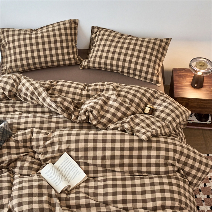 91家纺网 家纺一手货源 找家纺 兰紫橙家纺 2026新款全棉A类深色复古色织方格子水洗棉-赫本雅素系列（含买家秀和质检报告） 雅素咖