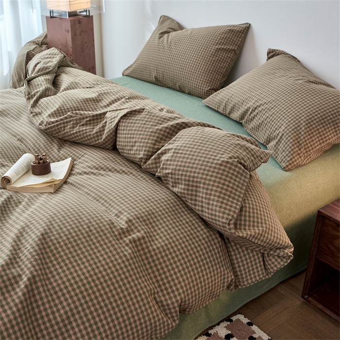91家纺网 家纺一手货源 找家纺 兰紫橙家纺 2026新款全棉A类深色复古色织方格子水洗棉-赫本雅素系列（含买家秀和质检报告） 赫本绿