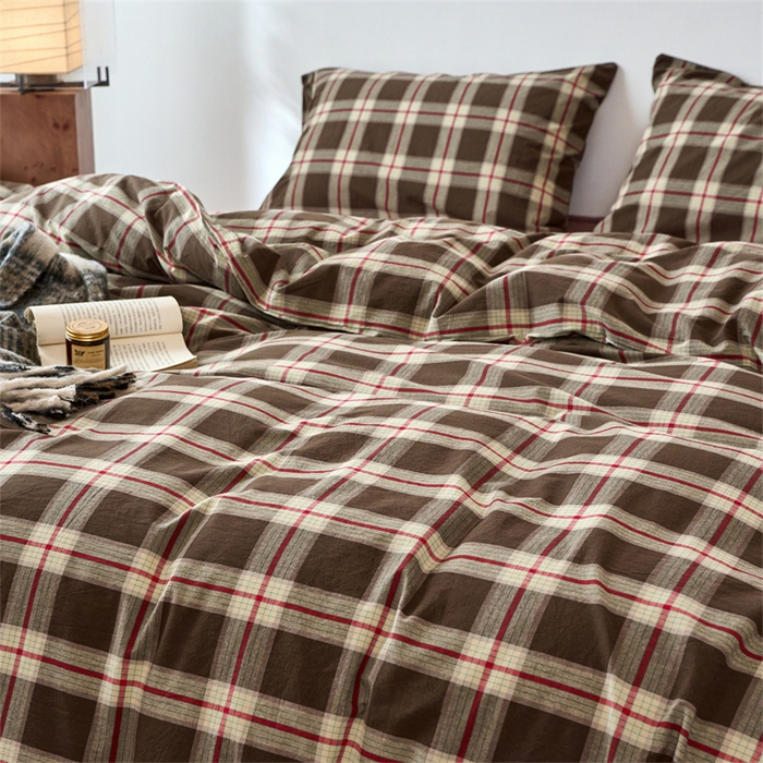 91家纺网 家纺一手货源 找家纺 兰紫橙家纺 2026新款全棉A类深色复古色织方格子水洗棉-赫本雅素系列（含买家秀和质检报告） 木槿咖