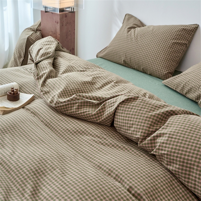 91家纺网 家纺一手货源 找家纺 兰紫橙家纺 2026新款全棉A类深色复古色织方格子水洗棉-赫本雅素系列（含买家秀和质检报告） 赫本绿