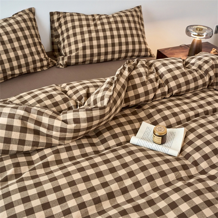 91家纺网 家纺一手货源 找家纺 兰紫橙家纺 2026新款全棉A类深色复古色织方格子水洗棉-赫本雅素系列（含买家秀和质检报告） 雅素咖