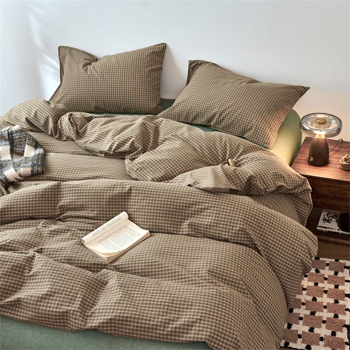 91家纺网 家纺一手货源 找家纺 兰紫橙家纺 2026新款全棉A类深色复古色织方格子水洗棉-赫本雅素系列（含买家秀和质检报告） 赫本绿