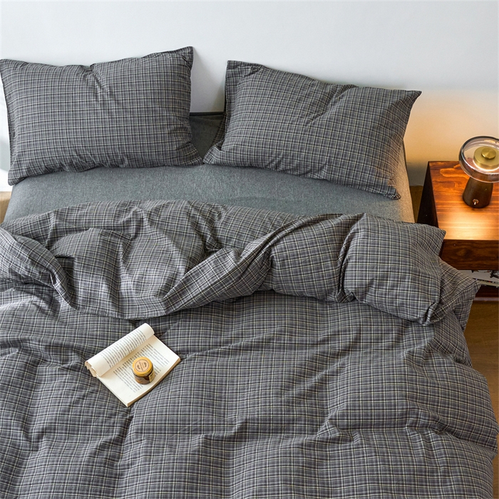 兰紫橙家纺 2026新款全棉A类深色复古色织方格子水洗棉-赫本雅素系列（含买家秀和质检报告） 莫奈灰