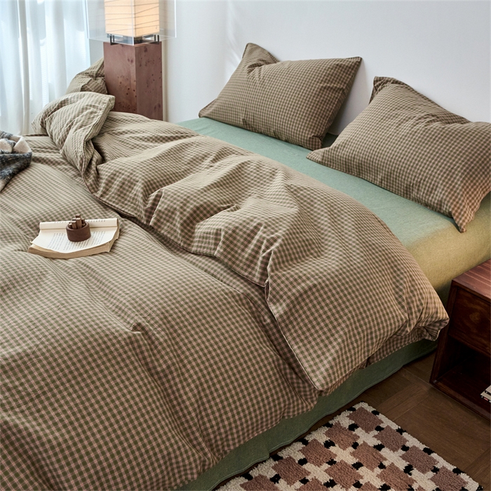 91家纺网 家纺一手货源 找家纺 兰紫橙家纺 2026新款全棉A类深色复古色织方格子水洗棉-赫本雅素系列（含买家秀和质检报告） 赫本绿
