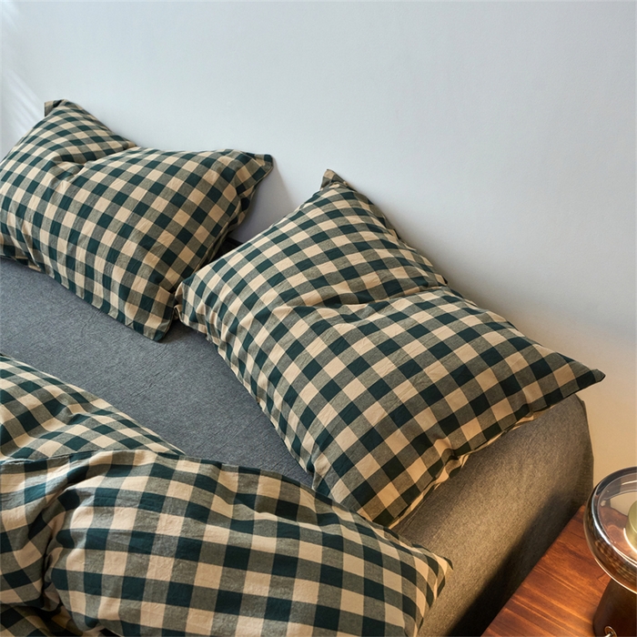 91家纺网 家纺一手货源 找家纺 兰紫橙家纺 2026新款全棉A类深色复古色织方格子水洗棉-赫本雅素系列（含买家秀和质检报告） 雅素绿
