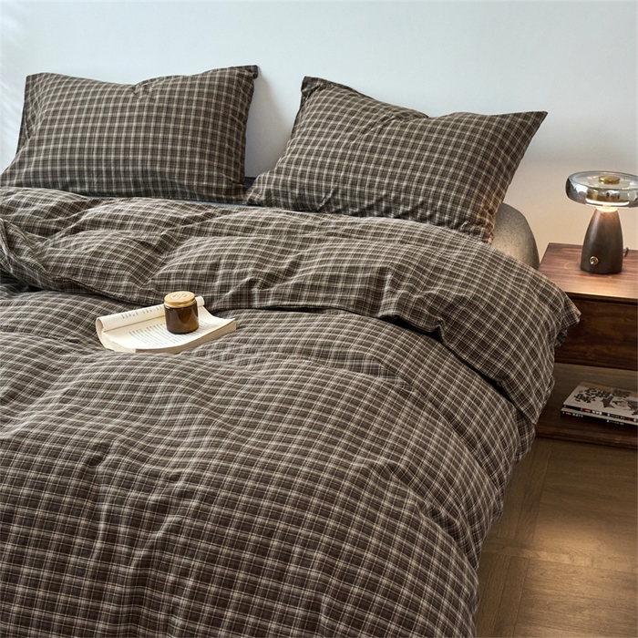 91家纺网 家纺一手货源 找家纺 兰紫橙家纺 2026新款全棉A类深色复古色织方格子水洗棉-赫本雅素系列（含买家秀和质检报告） 莫奈咖