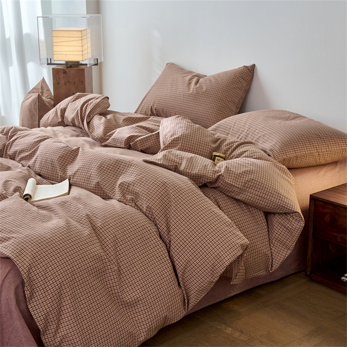 91家纺网 家纺一手货源 找家纺 兰紫橙家纺 2026新款全棉A类深色复古色织方格子水洗棉-赫本雅素系列（含买家秀和质检报告） 沐风粉
