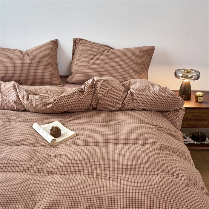 91家纺网 家纺一手货源 找家纺 兰紫橙家纺 2026新款全棉A类深色复古色织方格子水洗棉-赫本雅素系列（含买家秀和质检报告） 沐风粉