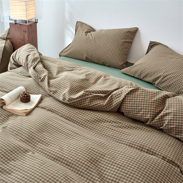 91家纺网 家纺一手货源 找家纺 兰紫橙家纺 2026新款全棉A类深色复古色织方格子水洗棉-赫本雅素系列（含买家秀和质检报告） 赫本绿