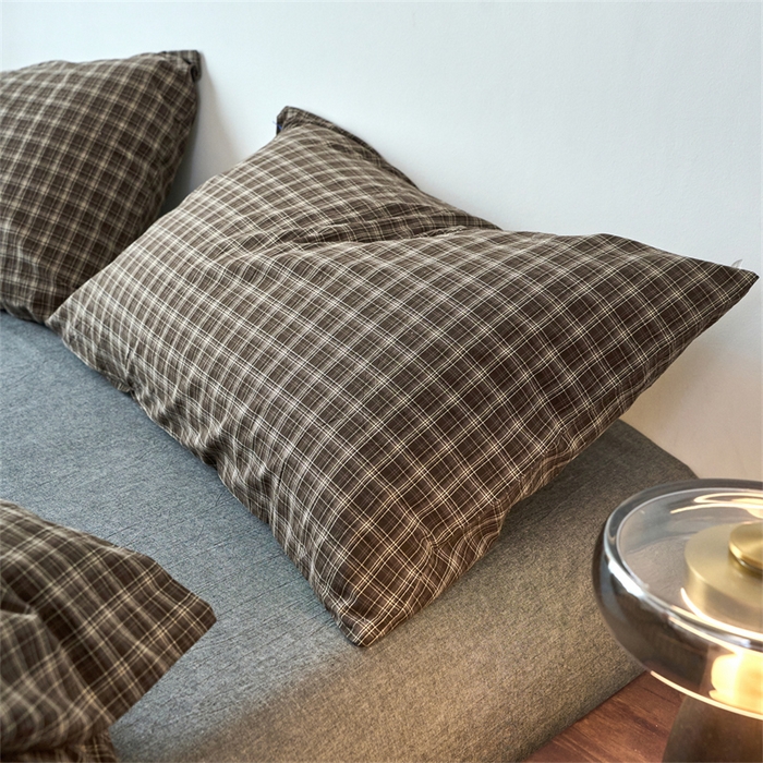 91家纺网 家纺一手货源 找家纺 兰紫橙家纺 2026新款全棉A类深色复古色织方格子水洗棉-赫本雅素系列（含买家秀和质检报告） 莫奈咖