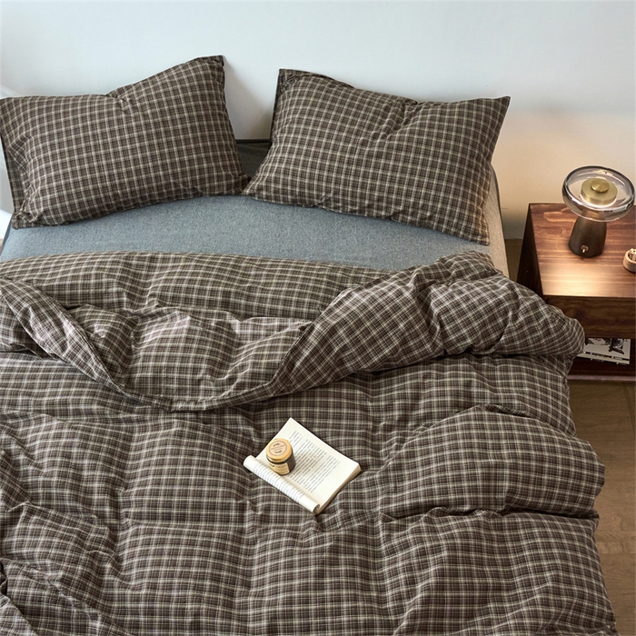兰紫橙家纺 2026新款全棉A类深色复古色织方格子水洗棉-赫本雅素系列（含买家秀和质检报告） 莫奈咖