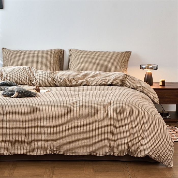 91家纺网 家纺一手货源 找家纺 兰紫橙家纺 2026新款全棉A类深色复古色织方格子水洗棉-赫本雅素系列（含买家秀和质检报告） 沐风米