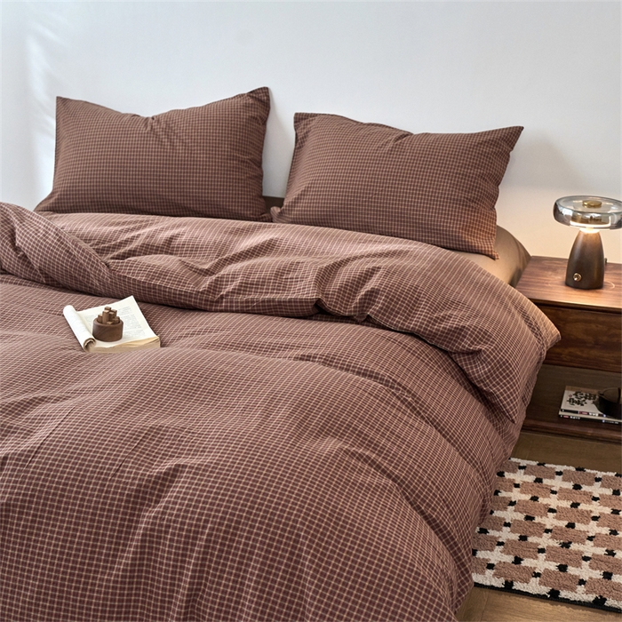 91家纺网 家纺一手货源 找家纺 兰紫橙家纺 2026新款全棉A类深色复古色织方格子水洗棉-赫本雅素系列（含买家秀和质检报告） 沐风焦糖