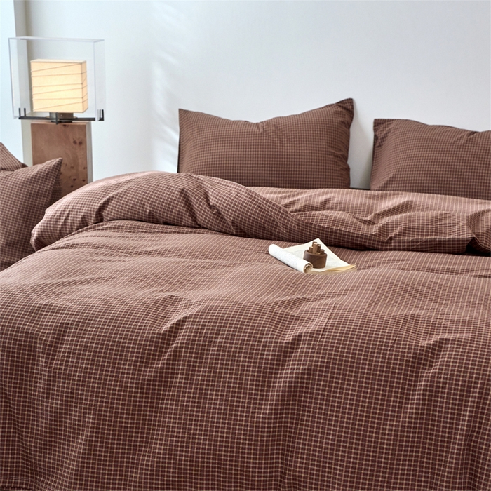 91家纺网 家纺一手货源 找家纺 兰紫橙家纺 2026新款全棉A类深色复古色织方格子水洗棉-赫本雅素系列（含买家秀和质检报告） 沐风焦糖