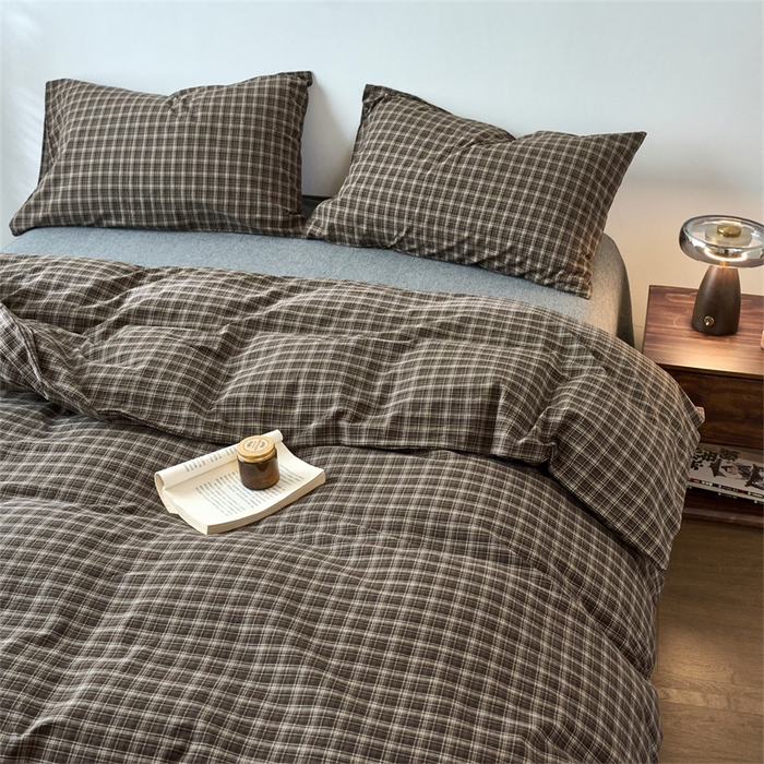 91家纺网 家纺一手货源 找家纺 兰紫橙家纺 2026新款全棉A类深色复古色织方格子水洗棉-赫本雅素系列（含买家秀和质检报告） 莫奈咖