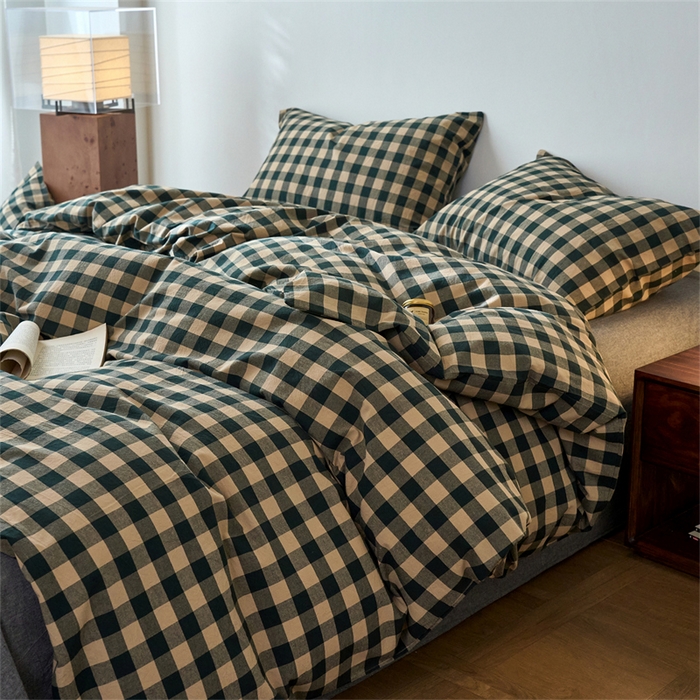 91家纺网 家纺一手货源 找家纺 兰紫橙家纺 2026新款全棉A类深色复古色织方格子水洗棉-赫本雅素系列（含买家秀和质检报告） 雅素绿