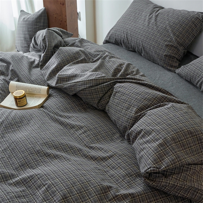 91家纺网 家纺一手货源 找家纺 兰紫橙家纺 2026新款全棉A类深色复古色织方格子水洗棉-赫本雅素系列（含买家秀和质检报告） 莫奈灰