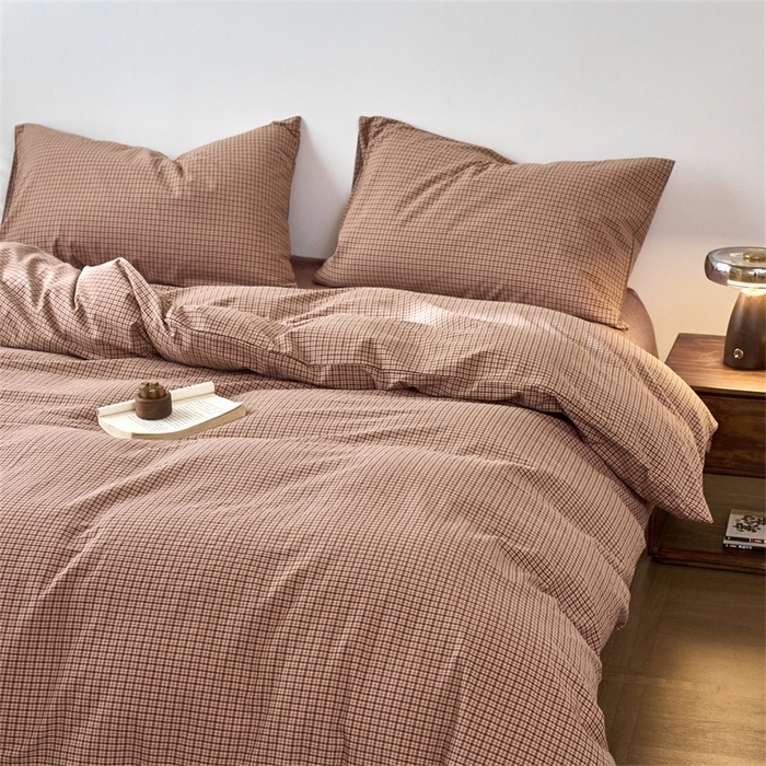 91家纺网 家纺一手货源 找家纺 兰紫橙家纺 2026新款全棉A类深色复古色织方格子水洗棉-赫本雅素系列（含买家秀和质检报告） 沐风粉