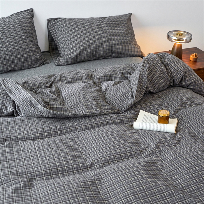 91家纺网 家纺一手货源 找家纺 兰紫橙家纺 2026新款全棉A类深色复古色织方格子水洗棉-赫本雅素系列（含买家秀和质检报告） 莫奈灰