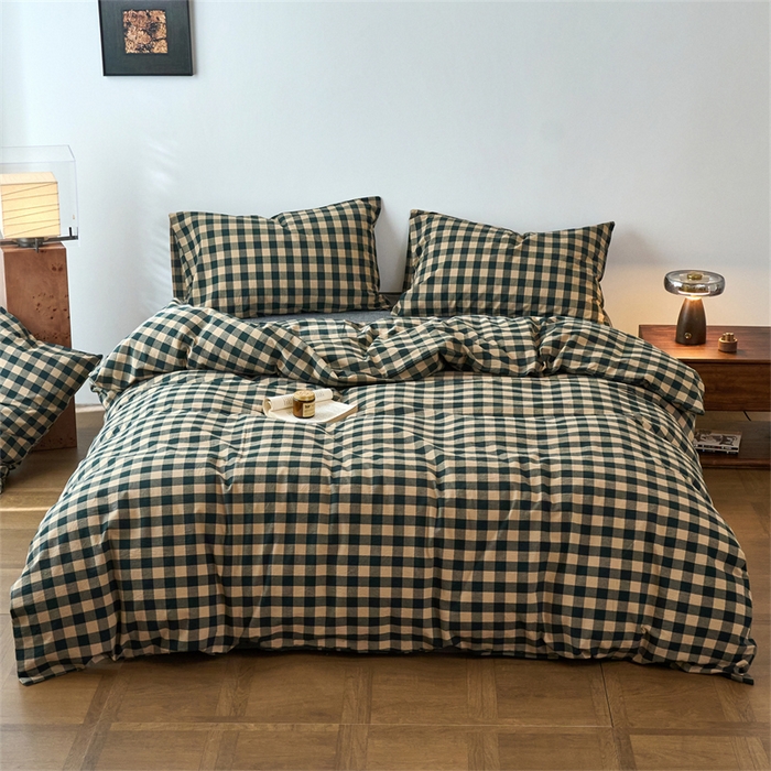 91家纺网 家纺一手货源 找家纺 兰紫橙家纺 2026新款全棉A类深色复古色织方格子水洗棉-赫本雅素系列（含买家秀和质检报告） 雅素绿