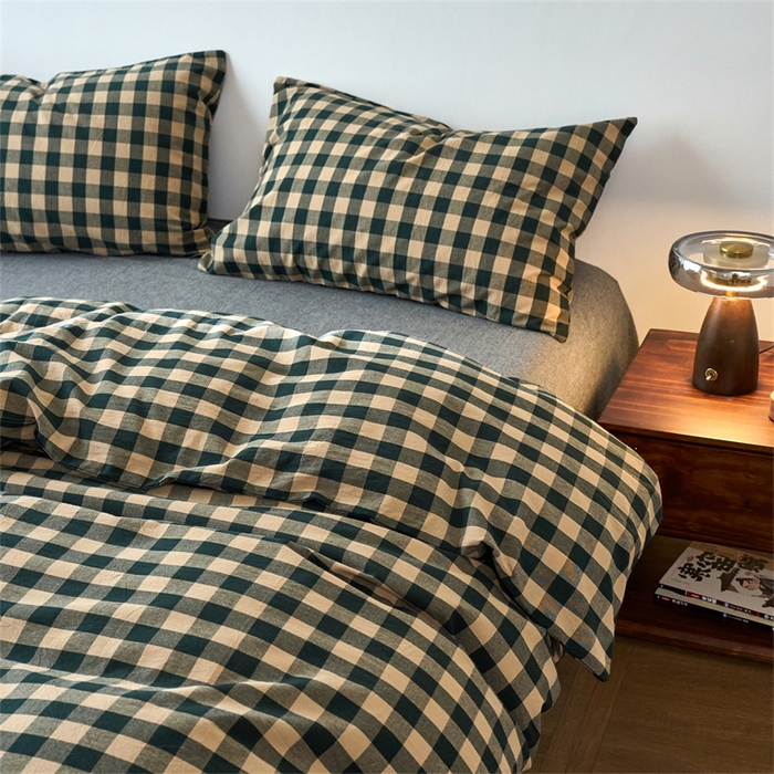 91家纺网 家纺一手货源 找家纺 兰紫橙家纺 2026新款全棉A类深色复古色织方格子水洗棉-赫本雅素系列（含买家秀和质检报告） 雅素绿