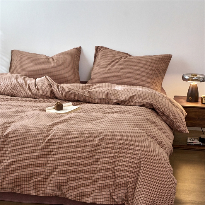 91家纺网 家纺一手货源 找家纺 兰紫橙家纺 2026新款全棉A类深色复古色织方格子水洗棉-赫本雅素系列（含买家秀和质检报告） 沐风粉