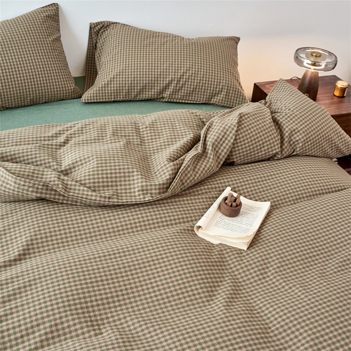 91家纺网 家纺一手货源 找家纺 兰紫橙家纺 2026新款全棉A类深色复古色织方格子水洗棉-赫本雅素系列（含买家秀和质检报告） 赫本绿