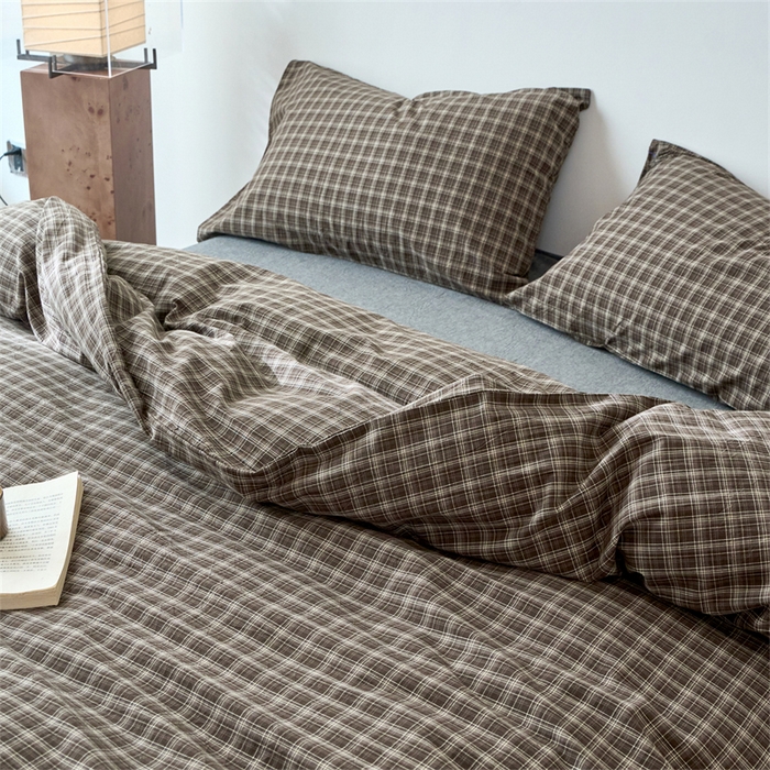 91家纺网 家纺一手货源 找家纺 兰紫橙家纺 2026新款全棉A类深色复古色织方格子水洗棉-赫本雅素系列（含买家秀和质检报告） 莫奈咖