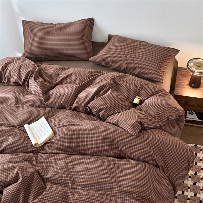 91家纺网 家纺一手货源 找家纺 兰紫橙家纺 2026新款全棉A类深色复古色织方格子水洗棉-赫本雅素系列（含买家秀和质检报告） 沐风焦糖